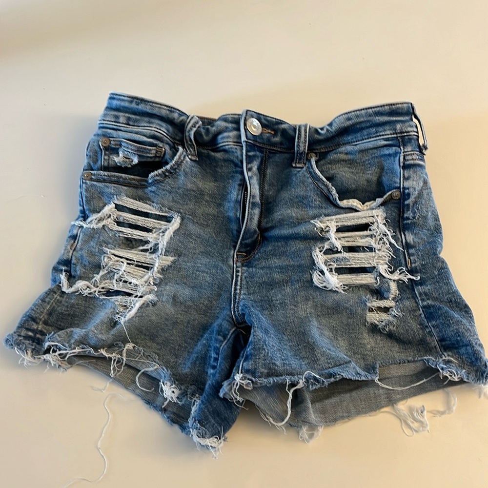 American Eagle hi-rise shortie Jean shorts size 8